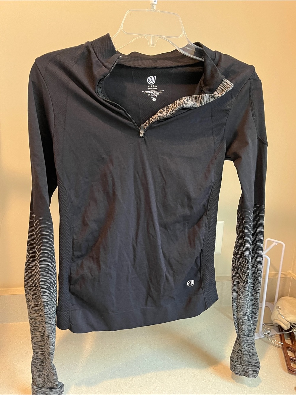 Active USA Black Half-Zip Performance Pullover with Heathered Gray Sleeve Detail